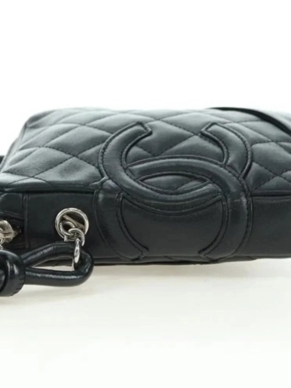 CHANEL Cambon Line Matelasse Shoulder Bag Leather Black Silver CC Auth bs34918M